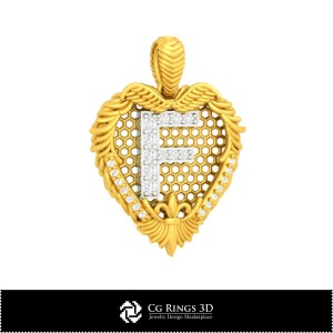 3D-CAD-Anhänger mit Buchstabe F Zuhause, Schmuck 3D-CAD, Anhänger 3D-CAD, Vintage-Schmuck 3D-CAD, 3D-Diamantanhänger, 2
