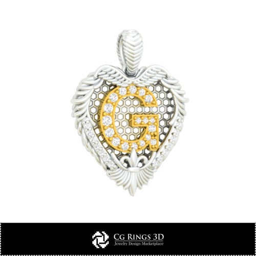 Ciondolo 3D CAD con Letter G Casa, Gioielli 3D CAD, Ciondoli 3D CAD, Gioielli Vintage 3D CAD, Ciondoli con Diamanti 3D, Lettera