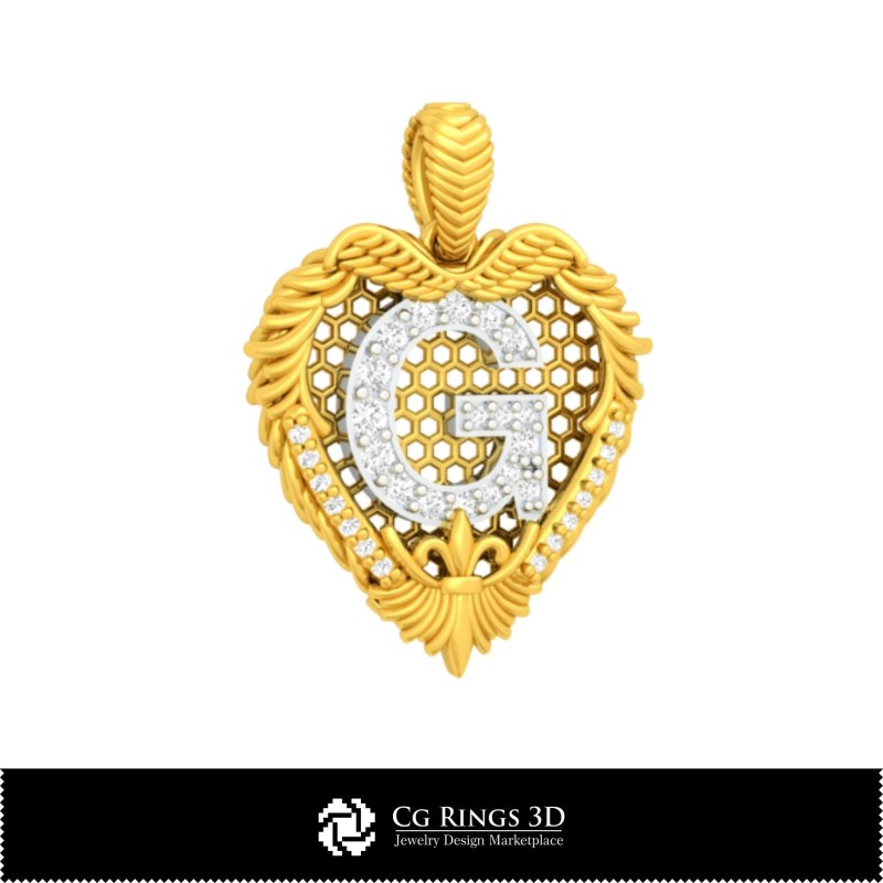 Pandantiv 3D CAD cu literă G pentru casă, Bijuterii 3D CAD, Pandantive 3D CAD, Bijuterii vintage 3D CAD, Pandantive cu diamant