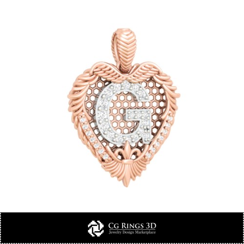 Pendentif 3D CAO avec lettre G Maison, Bijoux 3D CAO, Pendentifs 3D CAO, Bijoux vintage 3D CAO, Pendentifs diamant 3D, Lettre