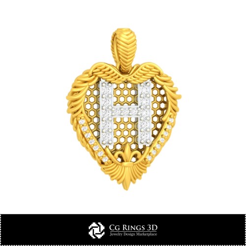 Ciondolo 3D CAD con lettera H Casa, Gioielli 3D CAD, Ciondoli 3D CAD, Gioielli vintage 3D CAD, Ciondoli con diamante 3D,