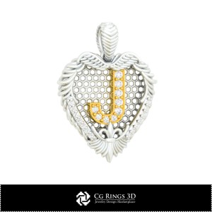 Ciondolo 3D CAD con lettera J per la casa, Gioielli 3D CAD, Ciondoli 3D CAD, Ciondoli con lettera 3D 2