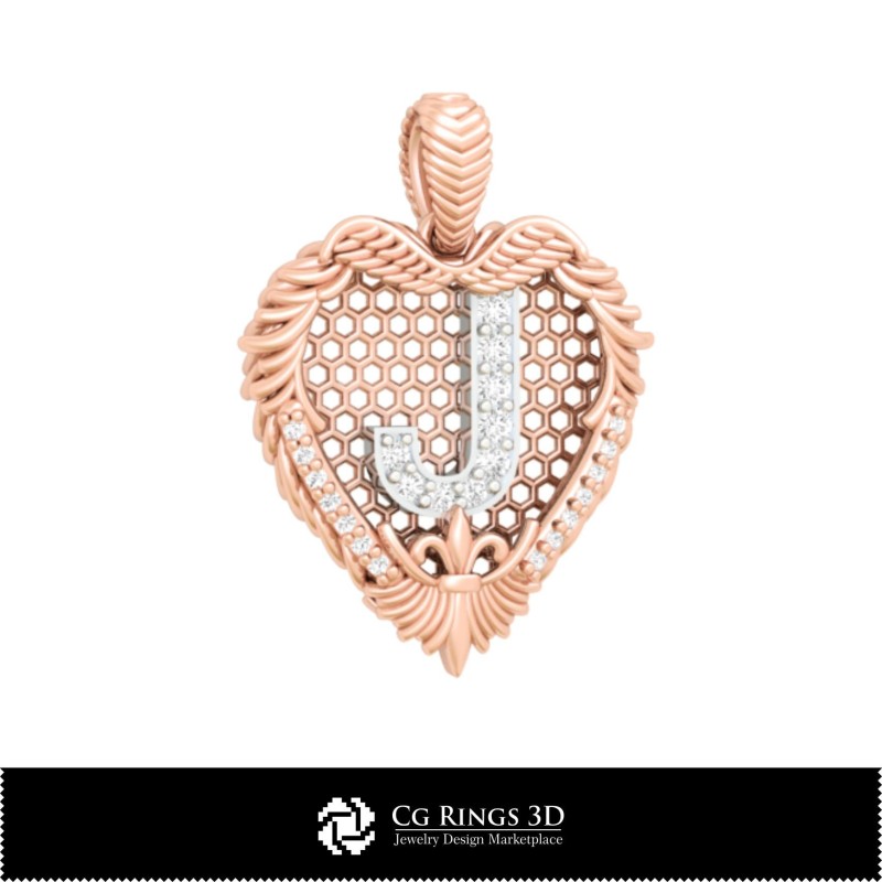 字母 J 3D CAD 吊坠，家居，珠宝 3D CAD，吊坠 3D CAD，字母 3D 吊坠
