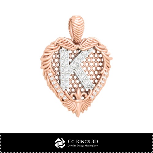 带字母 K 的 3D CAD 吊坠，家居，珠宝 3D CAD，吊坠 3D CAD，3D 字母吊坠