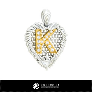 3D CAD Pendant With Letter K Home, Jewelry 3D CAD, Pendants 3D CAD , 3D Letter Pendants 2
