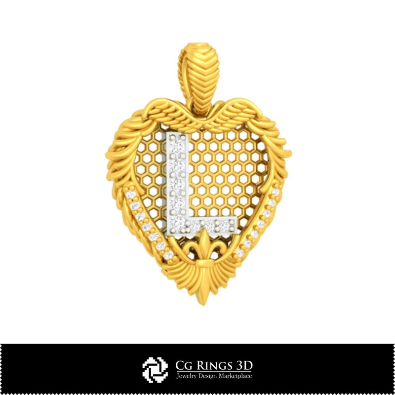 Anhänger mit Buchstabe L - Schmuck 3D-CAD, Schmuck 3D-CAD, Anhänger 3D-CAD, 3D-Buchstabenanhänger