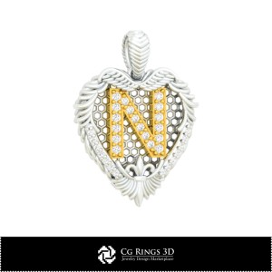 Pendentif avec lettre N - CAO 3D pour la maison, CAO 3D pour bijoux, pendentifs CAO 3D, pendentifs lettre 3D