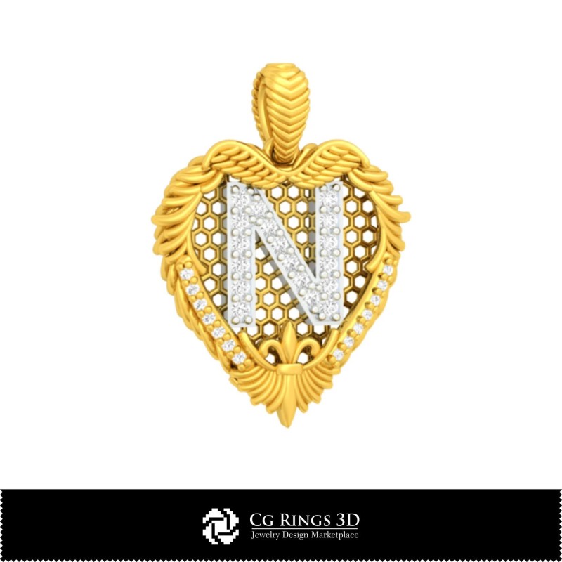 Ciondolo con lettera N - CAD 3D Casa, CAD 3D Gioielli, Ciondoli CAD 3D, Ciondoli con lettere 3D