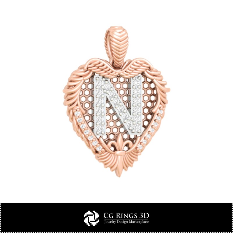 Colgante con letra N - CAD 3D para el hogar, CAD 3D de joyería, colgantes CAD 3D, colgantes de letra 3D