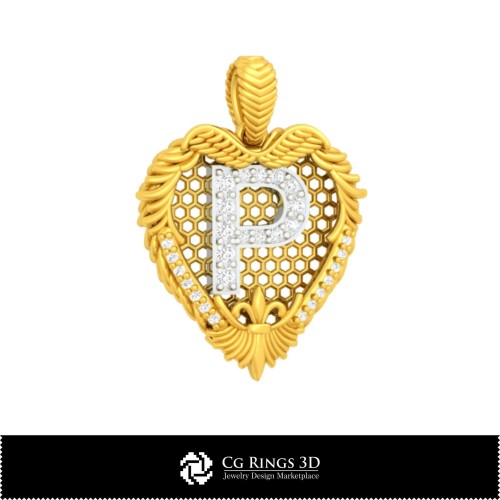Pendentif avec la lettre P - Conception 3D CAO pour la maison, Conception 3D CAO de bijoux, Pendentifs 3D CAO, Pendentifs