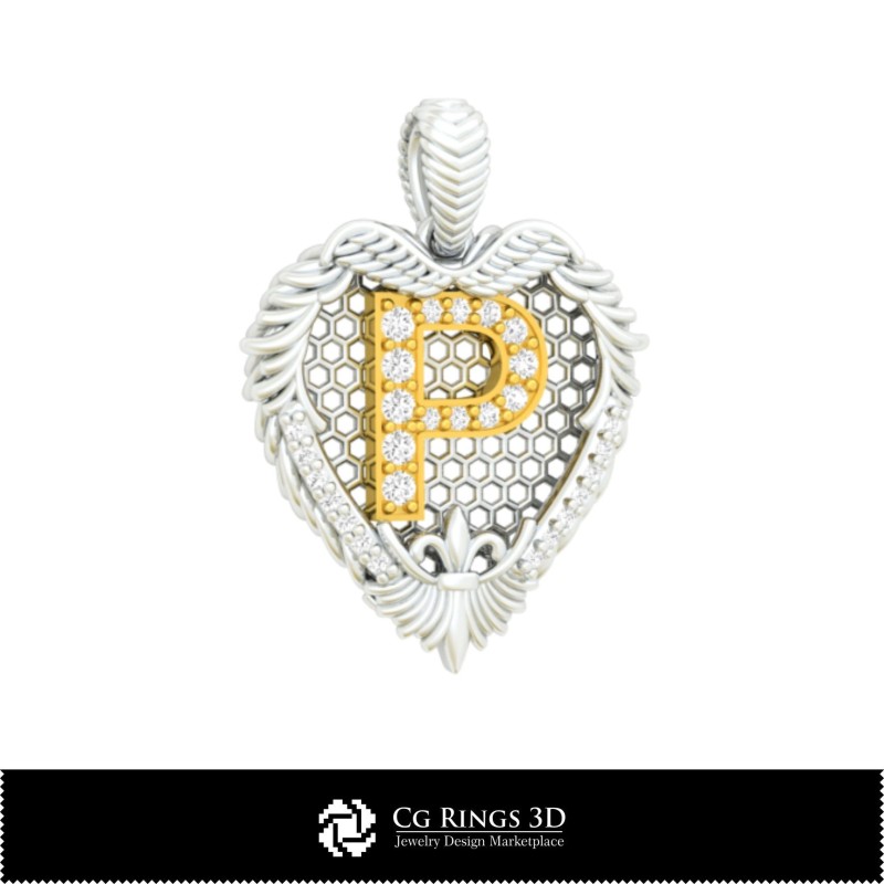 字母P吊坠 - 3D CAD 家居，珠宝3D CAD，吊坠3D CAD，3D字母吊坠