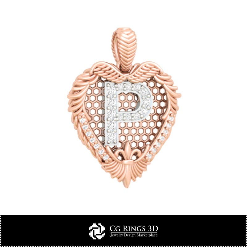 Colgante con la letra P - CAD 3D para el hogar, CAD 3D de joyería, CAD 3D de colgantes, colgantes con letras 3D
