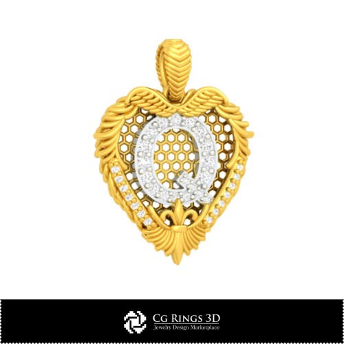 字母 Q 吊坠 - 3D CAD 家居，珠宝 3D CAD，吊坠 3D CAD，3D 字母吊坠