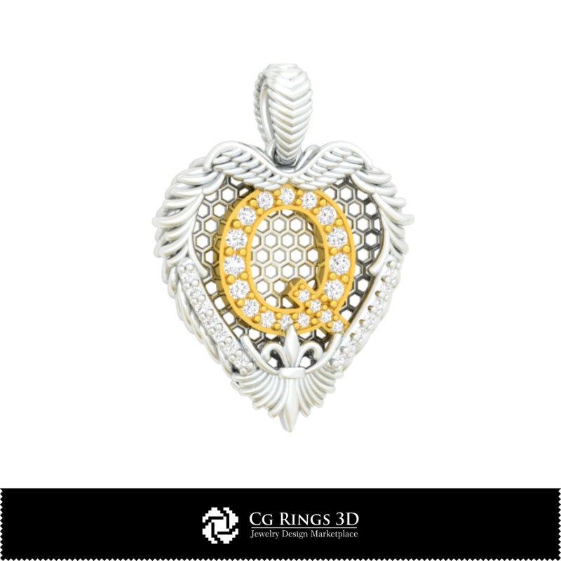 Pandantiv cu litera Q - CAD 3D pentru casă, CAD 3D bijuterii, pandantive CAD 3D, pandantive 3D cu litere