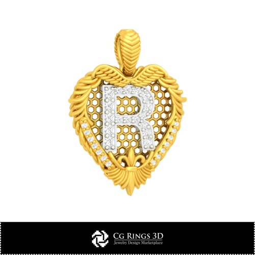 Anhänger mit Buchstabe R - 3D-CAD Home, Schmuck 3D-CAD, Anhänger 3D-CAD, 3D-Buchstabenanhänger