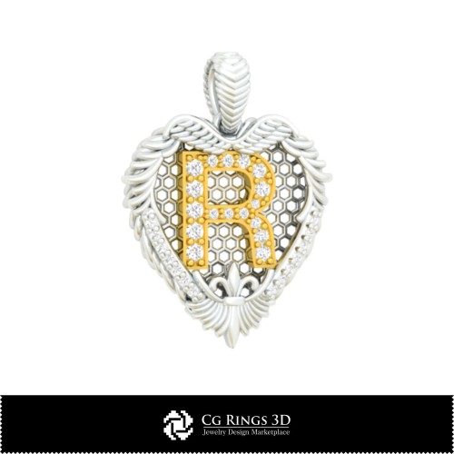 Colgante con la letra R - CAD 3D Hogar, CAD 3D Joyería, CAD 3D Colgantes, Colgantes de letras 3D
