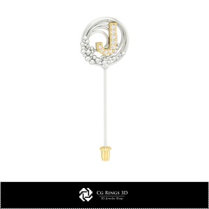 Broche 3D con letra J Hogar, Joyería 3D CAD, Broches 3D CAD, Alfiler de solapa broche 3D 2