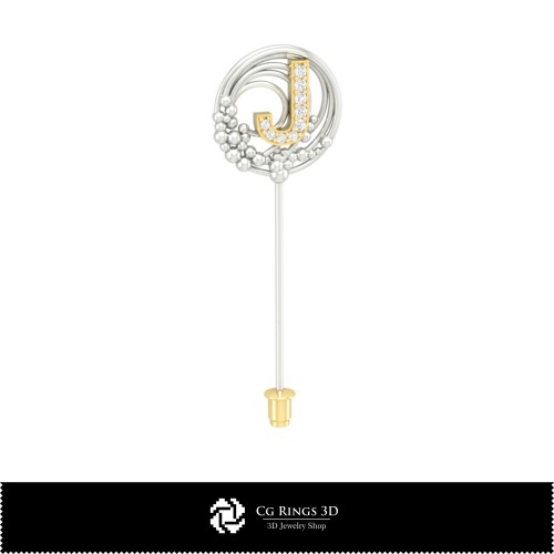 Broche 3D avec lettre J Maison, Bijoux CAO 3D, Broches CAO 3D, Broche-épinglette 3D