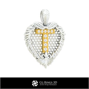 字母T吊坠 - 3D CAD 家居, 珠宝3D CAD, 吊坠3D CAD, 3D字母吊坠