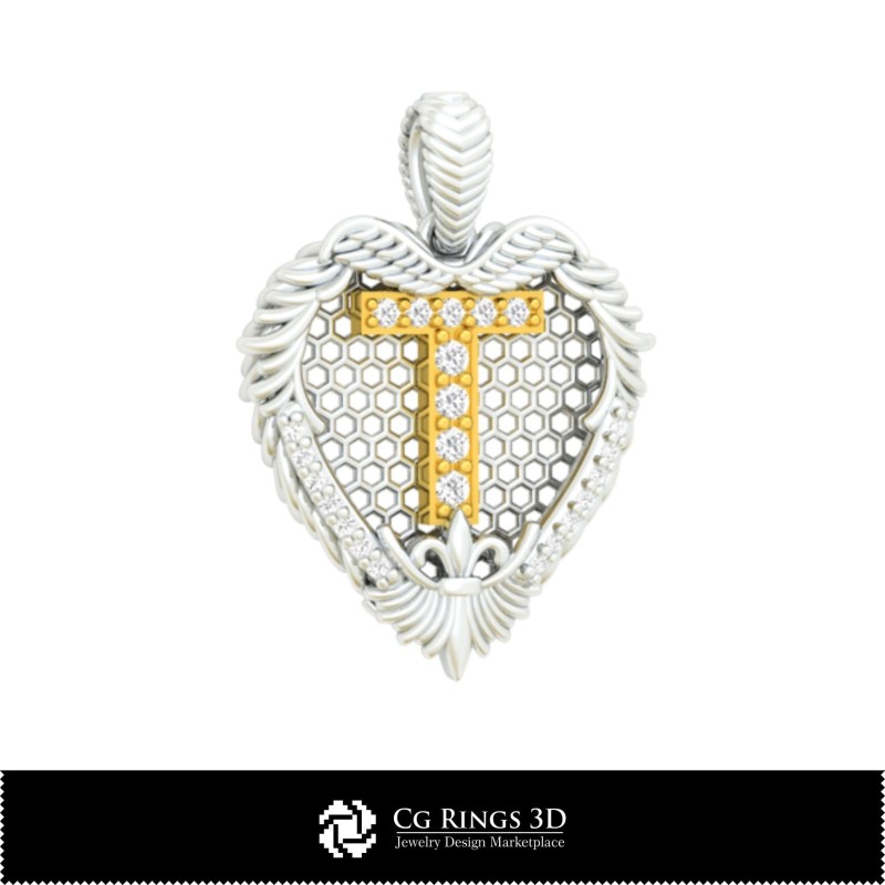 Ciondolo con lettera T - CAD 3D Home, CAD 3D Gioielli, CAD 3D Ciondoli, Ciondoli 3D con lettere