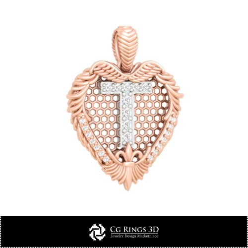 Ciondolo con lettera T - CAD 3D Home, CAD 3D Gioielli, CAD 3D Ciondoli, Ciondoli 3D con lettere