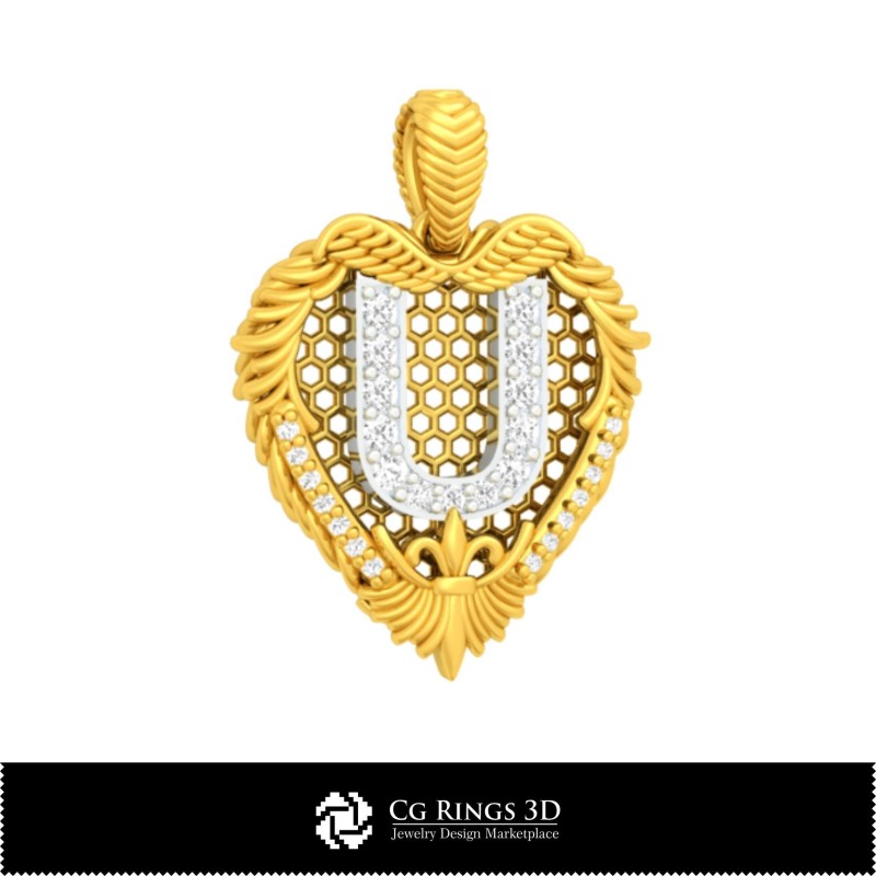 Ciondolo con lettera U - CAD 3D Casa, CAD 3D Gioielli, CAD 3D Ciondoli, Ciondoli 3D con lettere