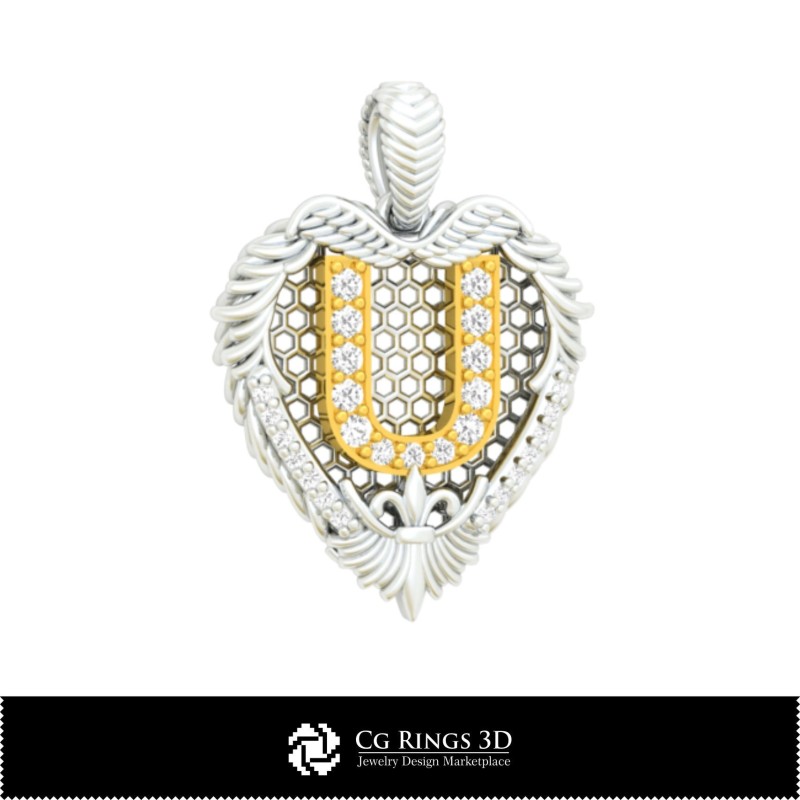 Colgante con letra U - CAD 3D para hogar, CAD 3D de joyería, CAD 3D de colgantes, colgantes con letra 3D