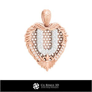 Colgante con letra U - CAD 3D para hogar, CAD 3D de joyería, CAD 3D de colgantes, colgantes con letra 3D
