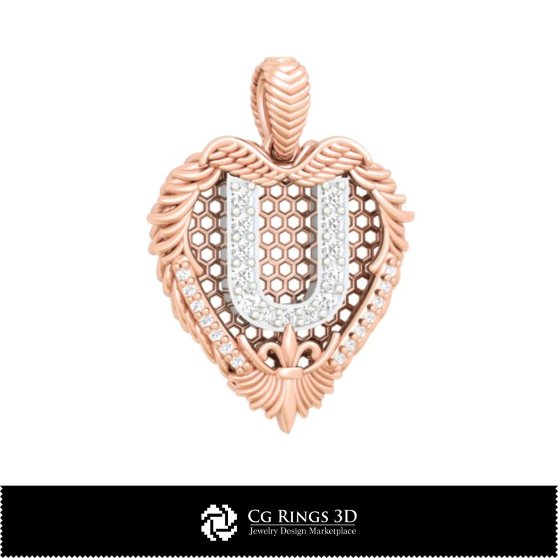Anhänger mit Buchstabe U - 3D-CAD-Home, Schmuck-3D-CAD, Anhänger-3D-CAD, 3D-Buchstabenanhänger