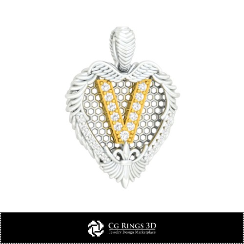 Colgante con letra V - CAD 3D para hogar, CAD 3D de joyería, CAD 3D de colgantes, colgantes de letra 3D