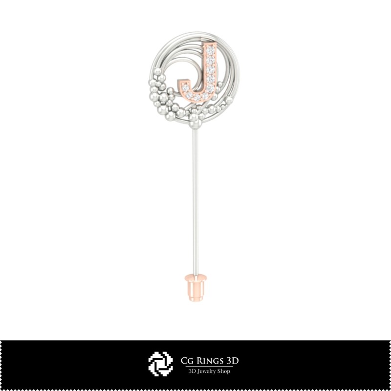Broche 3D avec lettre J Maison, Bijoux CAO 3D, Broches CAO 3D, Broche-épinglette 3D