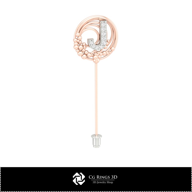Brosa 3D cu litera J pentru casă, bijuterii CAD 3D, broșe CAD 3D, băț pin broșă 3D