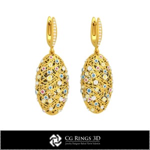 Earrings - 3D CAD Home, Jewelry 3D CAD, Earrings 3D CAD , 3D Diamond Earrings, 3D Drop Earrings 2