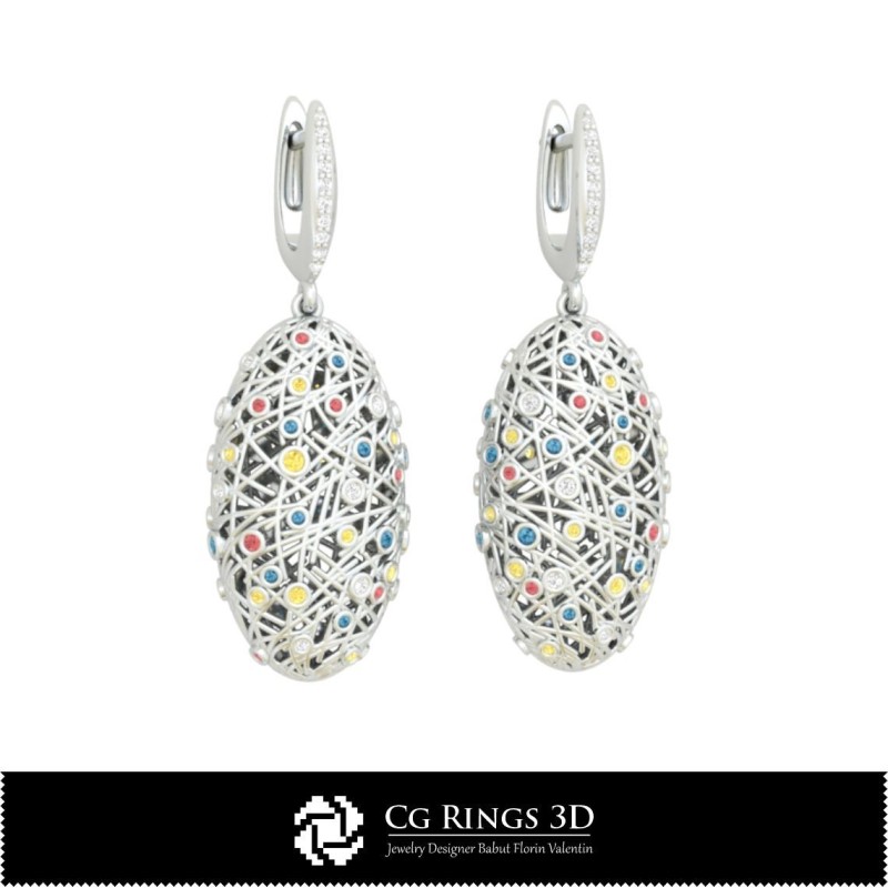 Pendientes - CAD 3D para el hogar, CAD 3D de joyería, CAD 3D de pendientes, pendientes de diamantes 3D, pendientes colgantes 3D