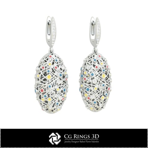 Pendientes - CAD 3D para el hogar, CAD 3D de joyería, CAD 3D de pendientes, pendientes de diamantes 3D, pendientes colgantes 3D