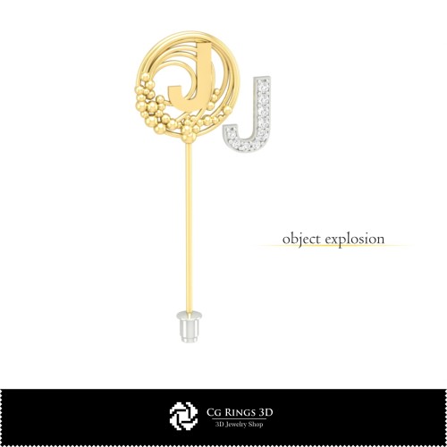 Broche 3D con letra J Hogar, Joyería 3D CAD, Broches 3D CAD, Alfiler de solapa broche 3D