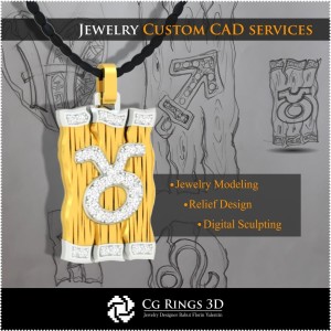 Pendentif Signe du Taureau - DAO 3D pour Bijoux, DAO 3D pour Pendentifs, Pendentifs Diamant 3D, Pendentifs Zodiaque 3D