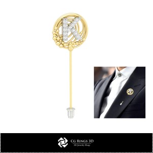 Brosă 3D cu litera K pentru casă, Bijuterii 3D CAD, Broșe 3D CAD, Ace de cravată (stick pin) 3D