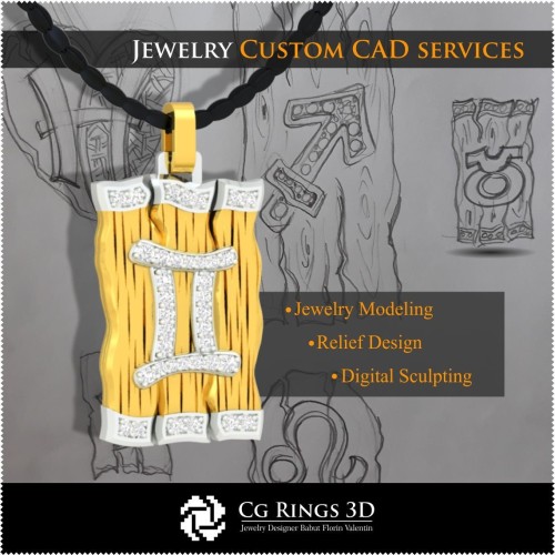 Zwillinge Sternzeichen-Anhänger - 3D-CAD Zuhause, Schmuck 3D-CAD, Anhänger 3D-CAD, 3D-Diamantanhänger, 3D-Sternzeichen-Anhänger