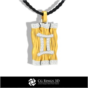 双子座星座吊坠 - 3D CAD 家居, 珠宝 3D CAD, 吊坠 3D CAD, 3D 钻石吊坠, 3D 星座吊坠 2