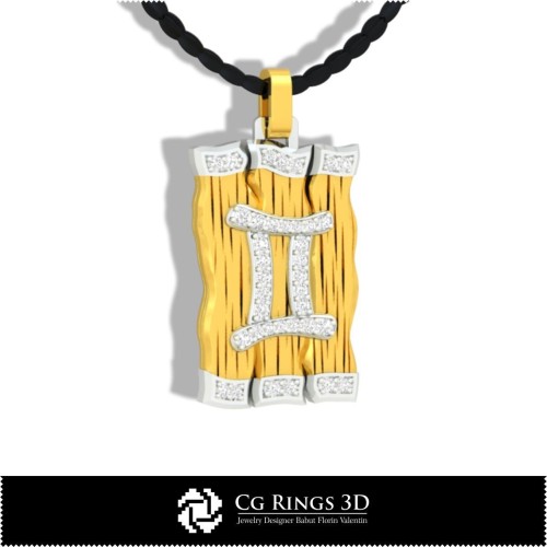 Ciondolo Zodiaco Gemelli - CAD 3D Casa, CAD 3D Gioielleria, CAD 3D Ciondoli, Ciondoli Diamante 3D, Ciondoli Zodiaco 3D