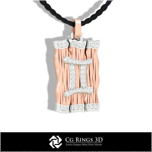 Ciondolo Zodiaco Gemelli - CAD 3D Casa, CAD 3D Gioielleria, CAD 3D Ciondoli, Ciondoli Diamante 3D, Ciondoli Zodiaco 3D