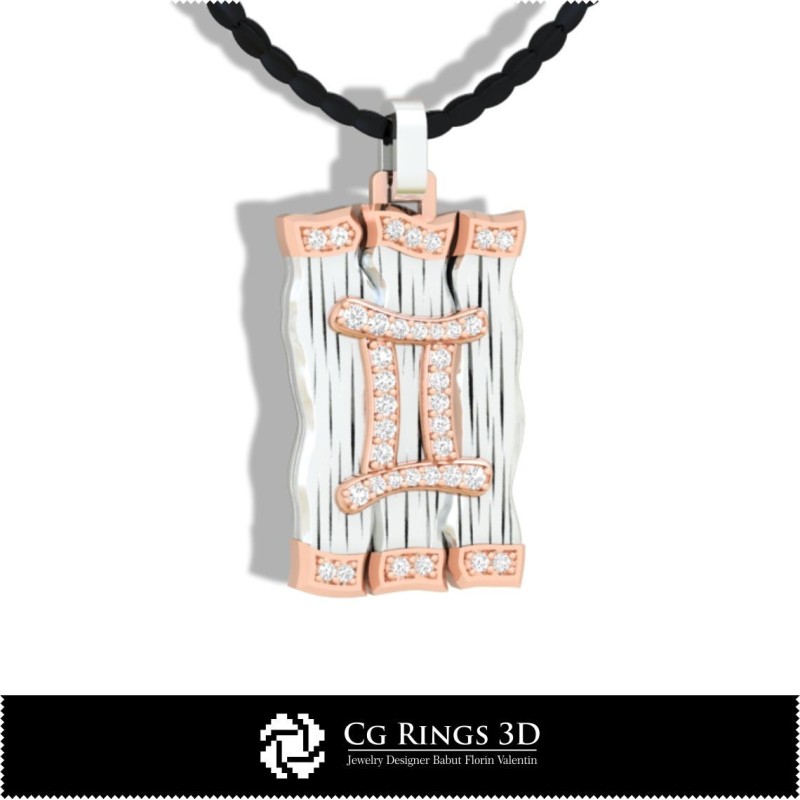 Colgante Signo Géminis - CAD 3D para Hogar, CAD 3D de Joyería, CAD 3D de Colgantes, Colgantes de Diamante 3D, Colgantes