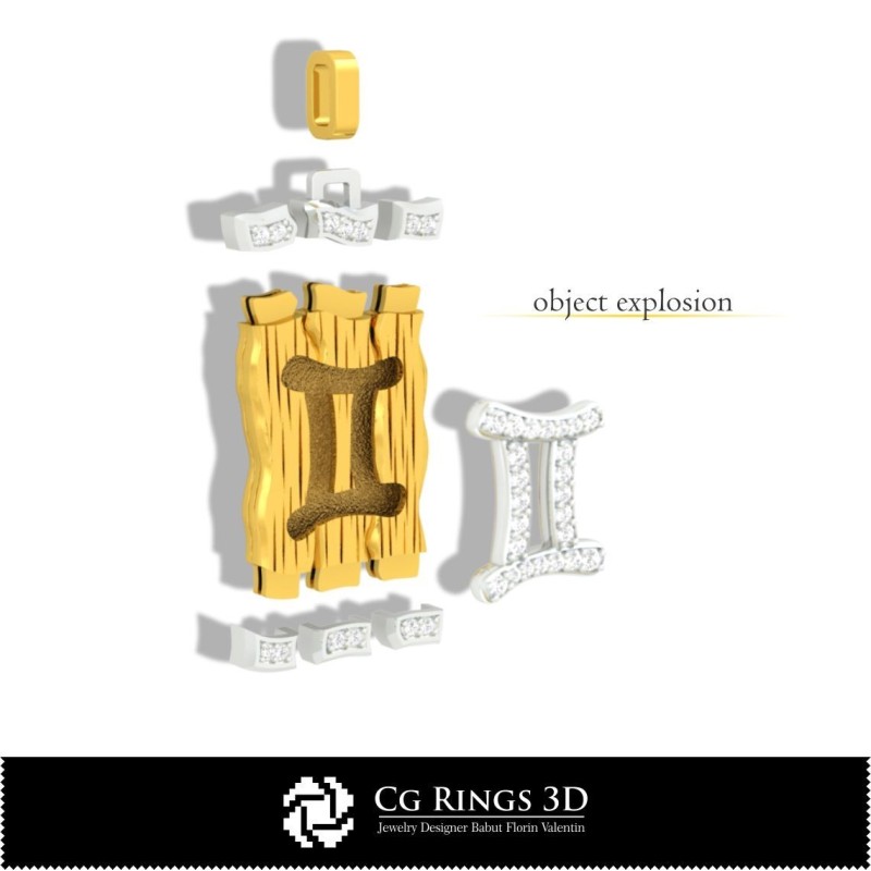 Zwillinge Sternzeichen-Anhänger - 3D-CAD Zuhause, Schmuck 3D-CAD, Anhänger 3D-CAD, 3D-Diamantanhänger, 3D-Sternzeichen-Anhänger