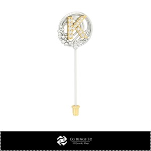 3D Brooch With Letter K Home, Jewelry 3D CAD, Brooches 3D CAD , 3D Brooch Stick Pin 2