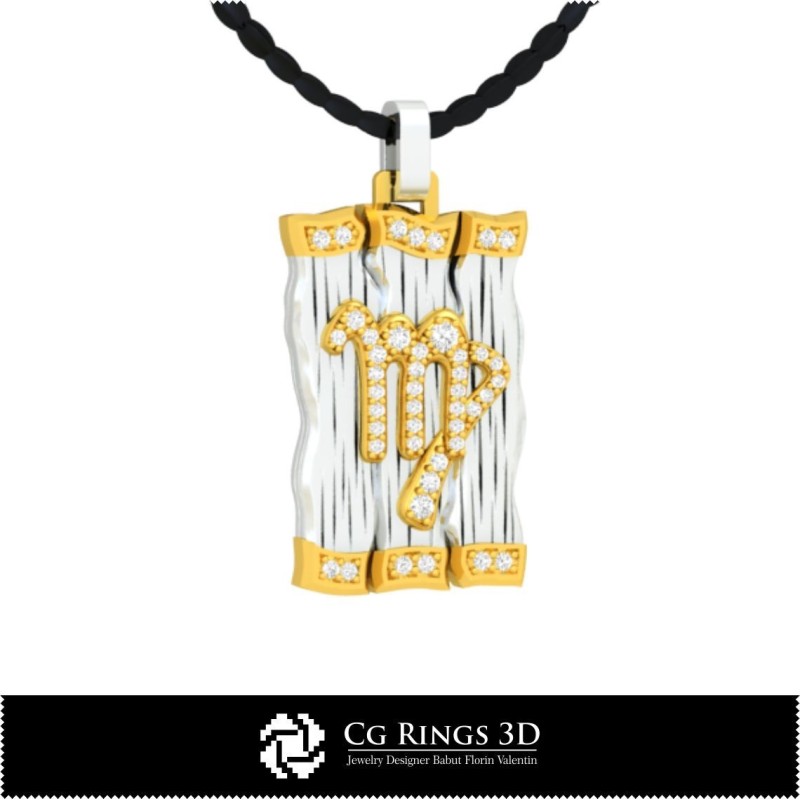 Ciondolo Vergine - CAD 3D per la casa, CAD 3D per gioielli, CAD 3D per ciondoli, ciondoli con diamante 3D, ciondoli zodiacali 3D