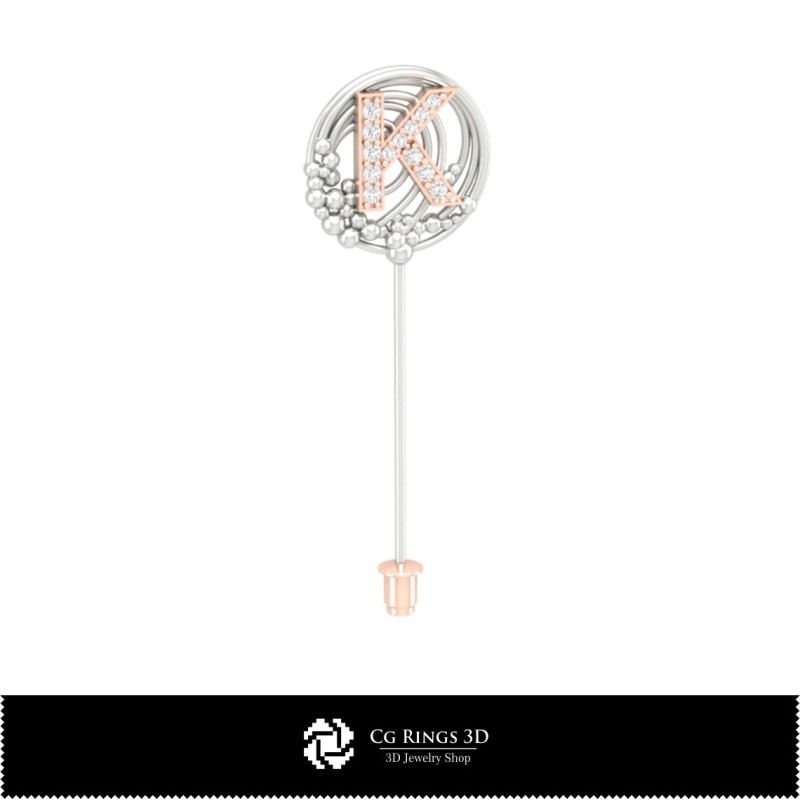 Brosă 3D cu litera K pentru casă, Bijuterii 3D CAD, Broșe 3D CAD, Ace de cravată (stick pin) 3D