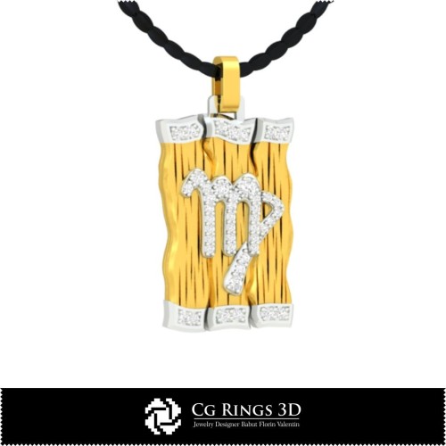 Ciondolo Vergine - CAD 3D per la casa, CAD 3D per gioielli, CAD 3D per ciondoli, ciondoli con diamante 3D, ciondoli zodiacali 3D