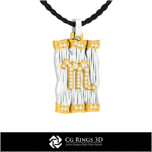 天蝎座星座吊坠 - 3D CAD 家居, 珠宝 3D CAD, 吊坠 3D CAD, 3D 钻石吊坠, 3D 星座吊坠