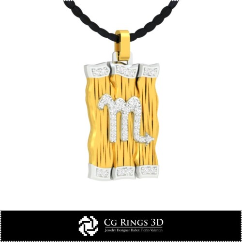Colgante signo zodiacal Escorpio - CAD 3D para el hogar, CAD 3D de joyería, CAD 3D de colgantes, colgantes de diamante 3D,